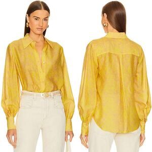 NWT L'agence Jayleen Yellow Lemon Tonic Python Snake Button Down Blouse Top